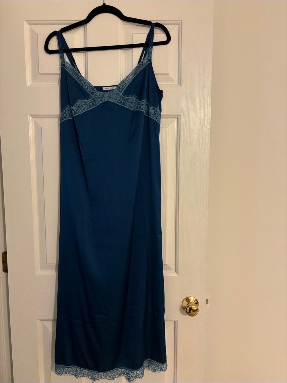Silky Lace-Trim Slip Dress - Teal Blue